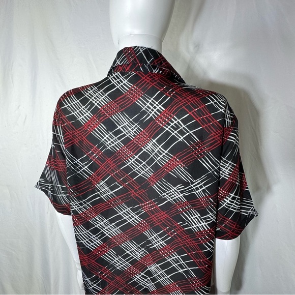 Kathie Lee Collection Red & Black Plaid Sheer Button Down Tunic - Picture 4 of 6